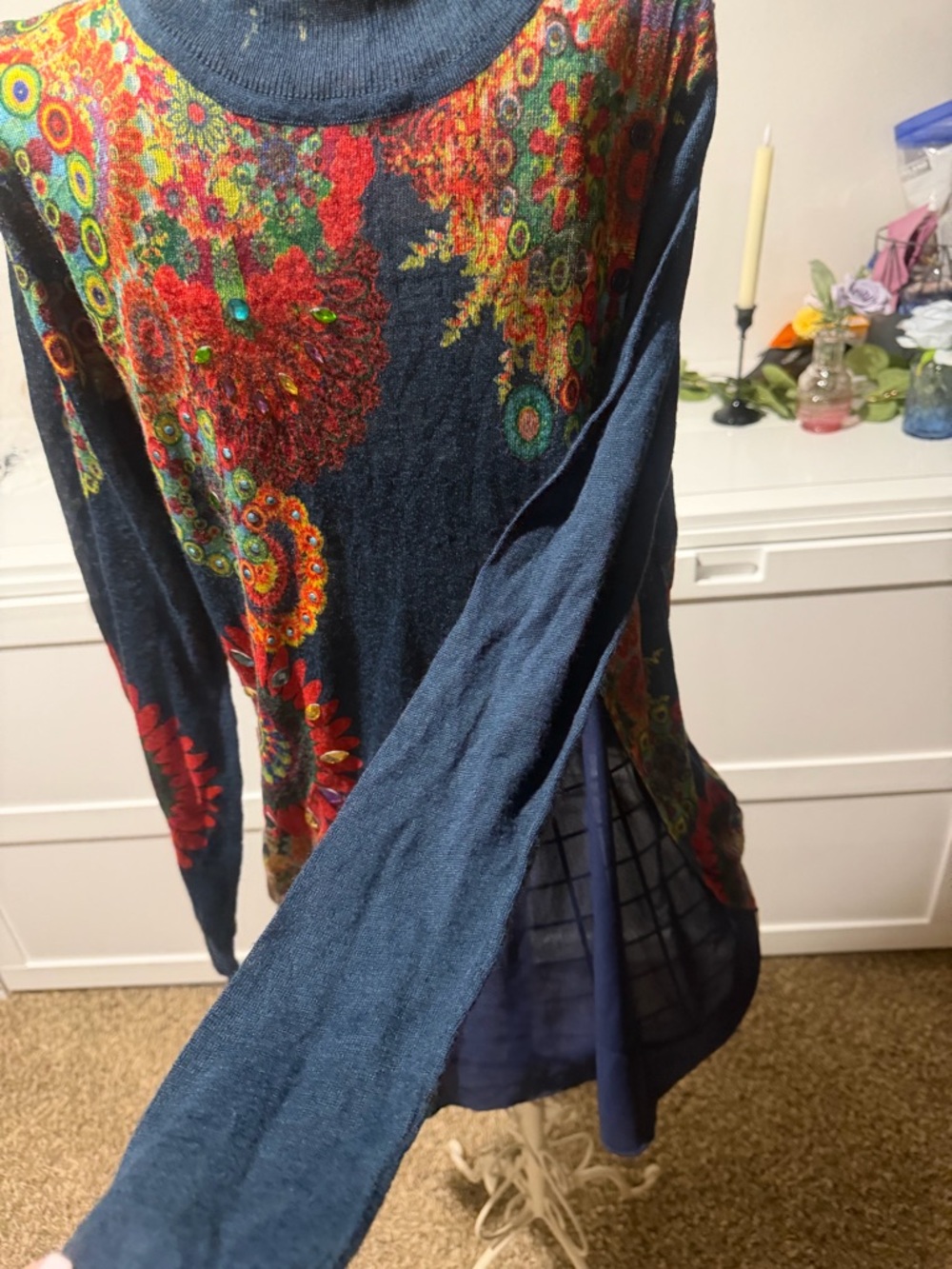 Desigual Navy Multicolor Floral Turtleneck Tunic - Picture 4 of 9